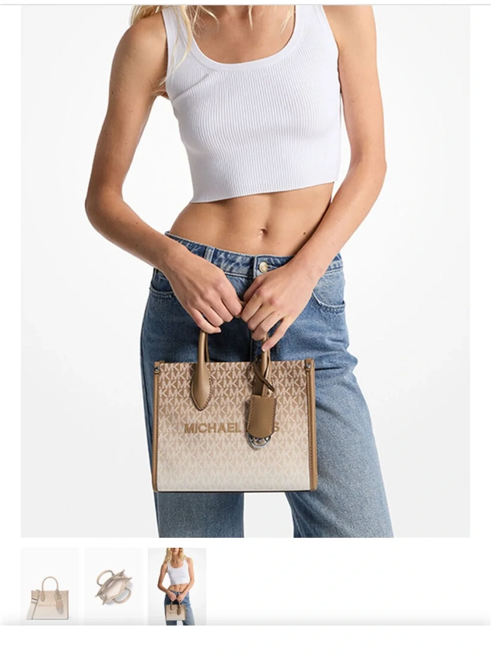 Michael Kors Beige and White Logo Crossbody Bag